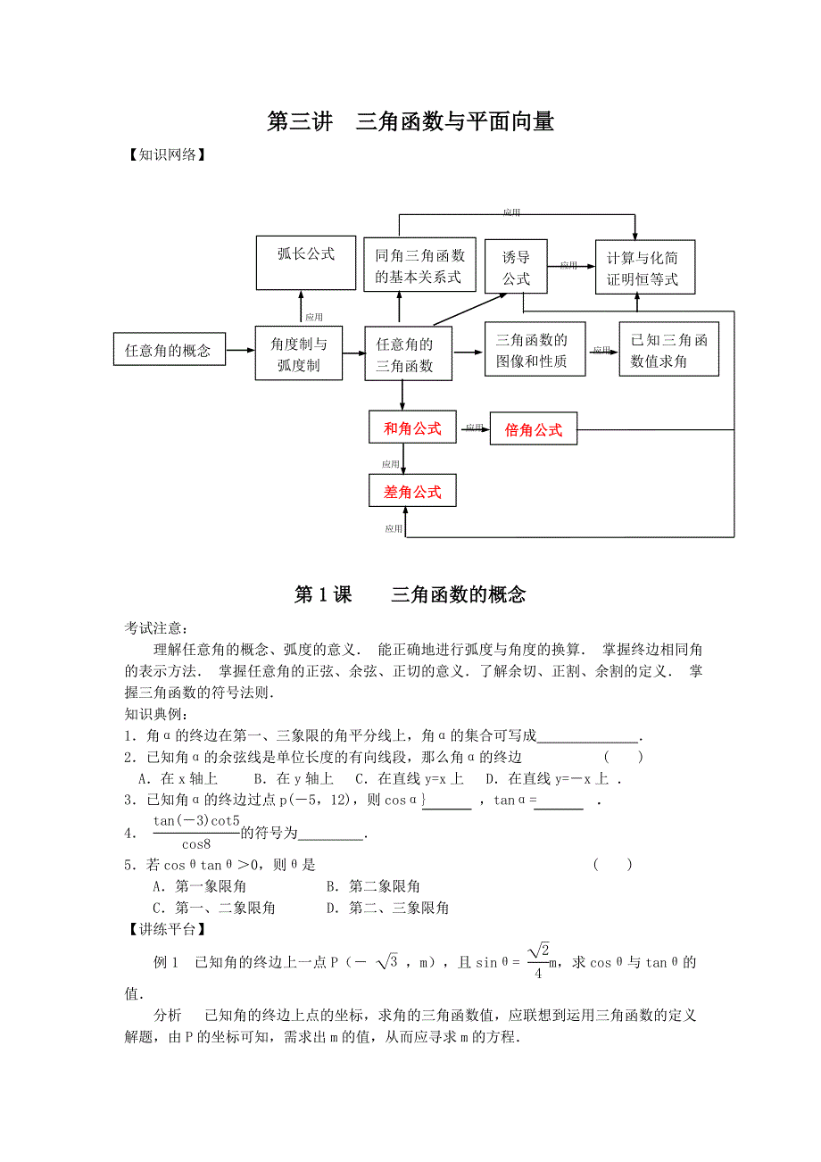 高一数学《三角函数与平面向量》精讲精练_第1页