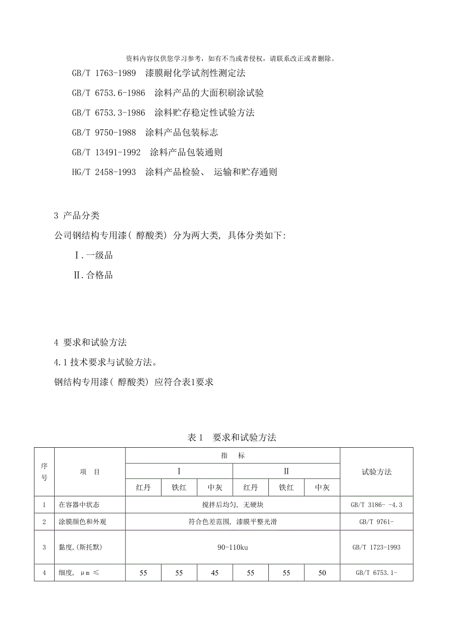 钢结构专用漆醇酸类内控标准样本_第4页