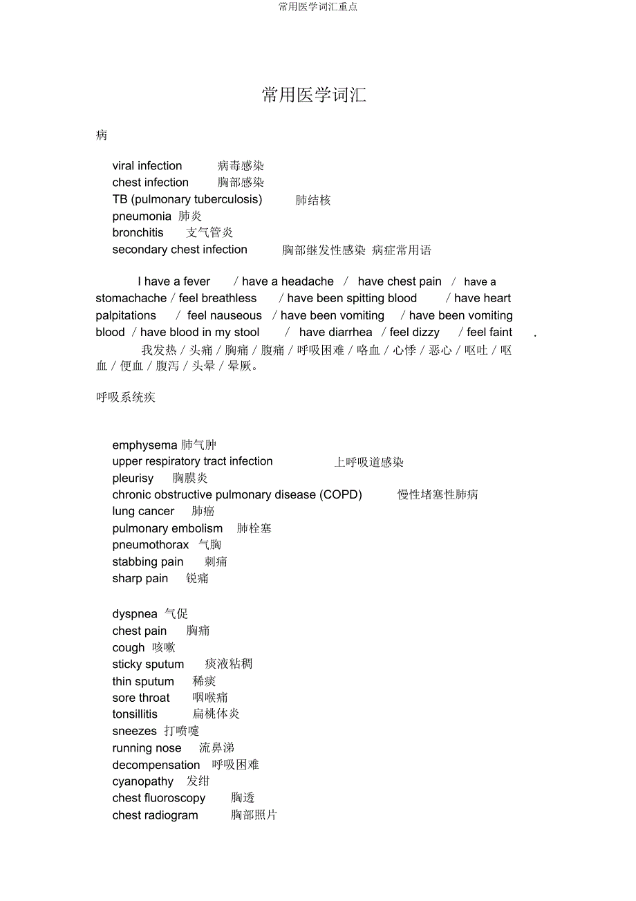 常用医学词汇重点.docx_第1页