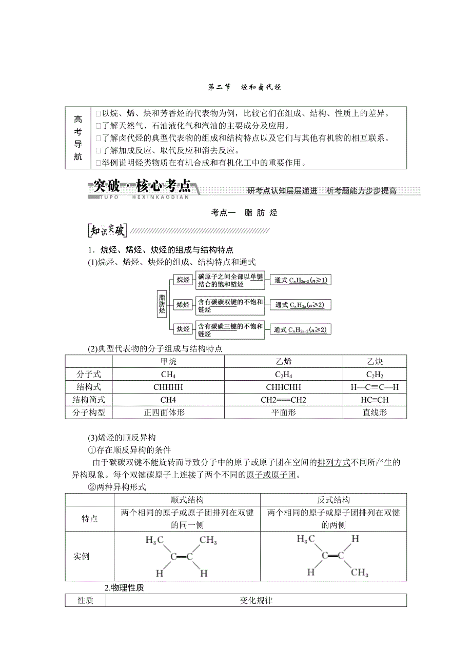 高考化学一轮复习讲义：烃和卤代烃含答案_第1页