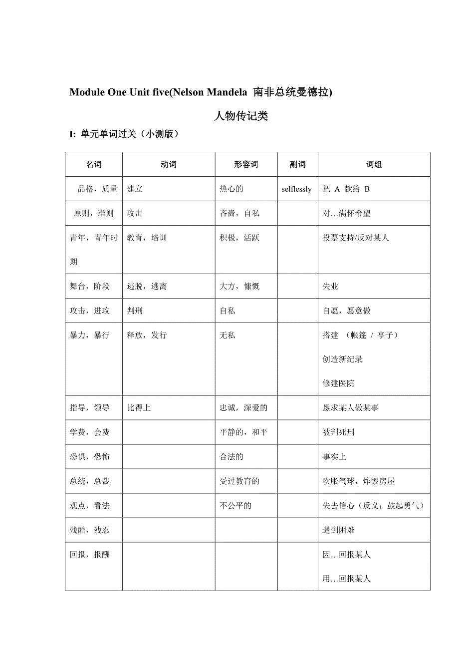 教育专题：ModuleOneUnitfiveNelsonMandela第一轮词汇复习练习_第4页