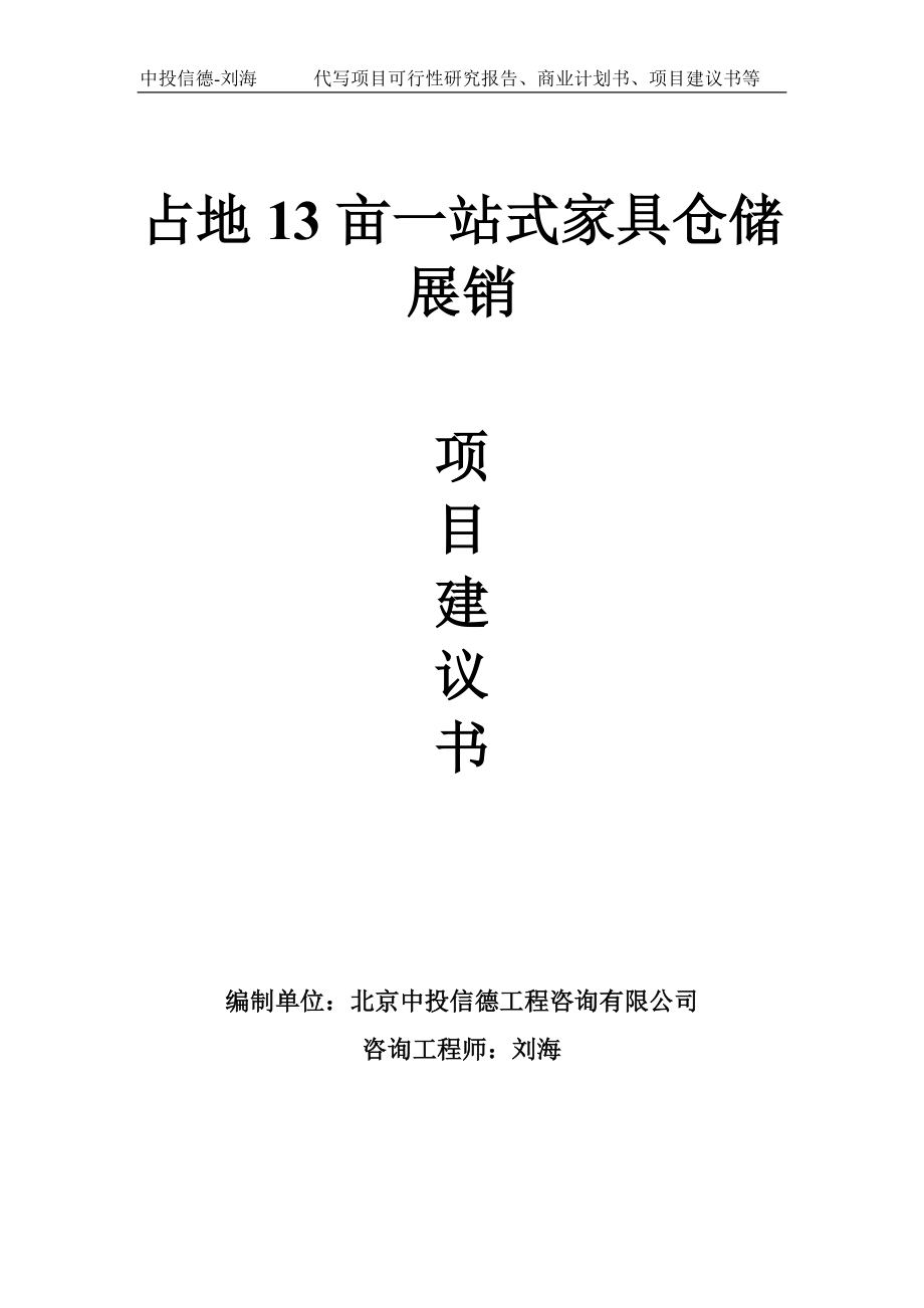 占地13亩一站式家具仓储展销项目建议书写作模板_第1页