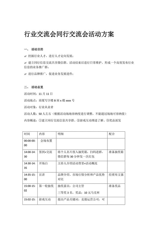 行业交流会同行交流会活动方案