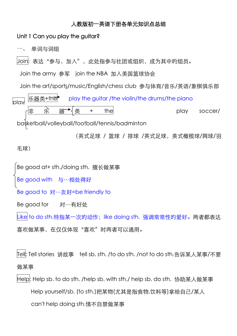 最新人教版初一英语下册各单元知识点总结.doc_第1页