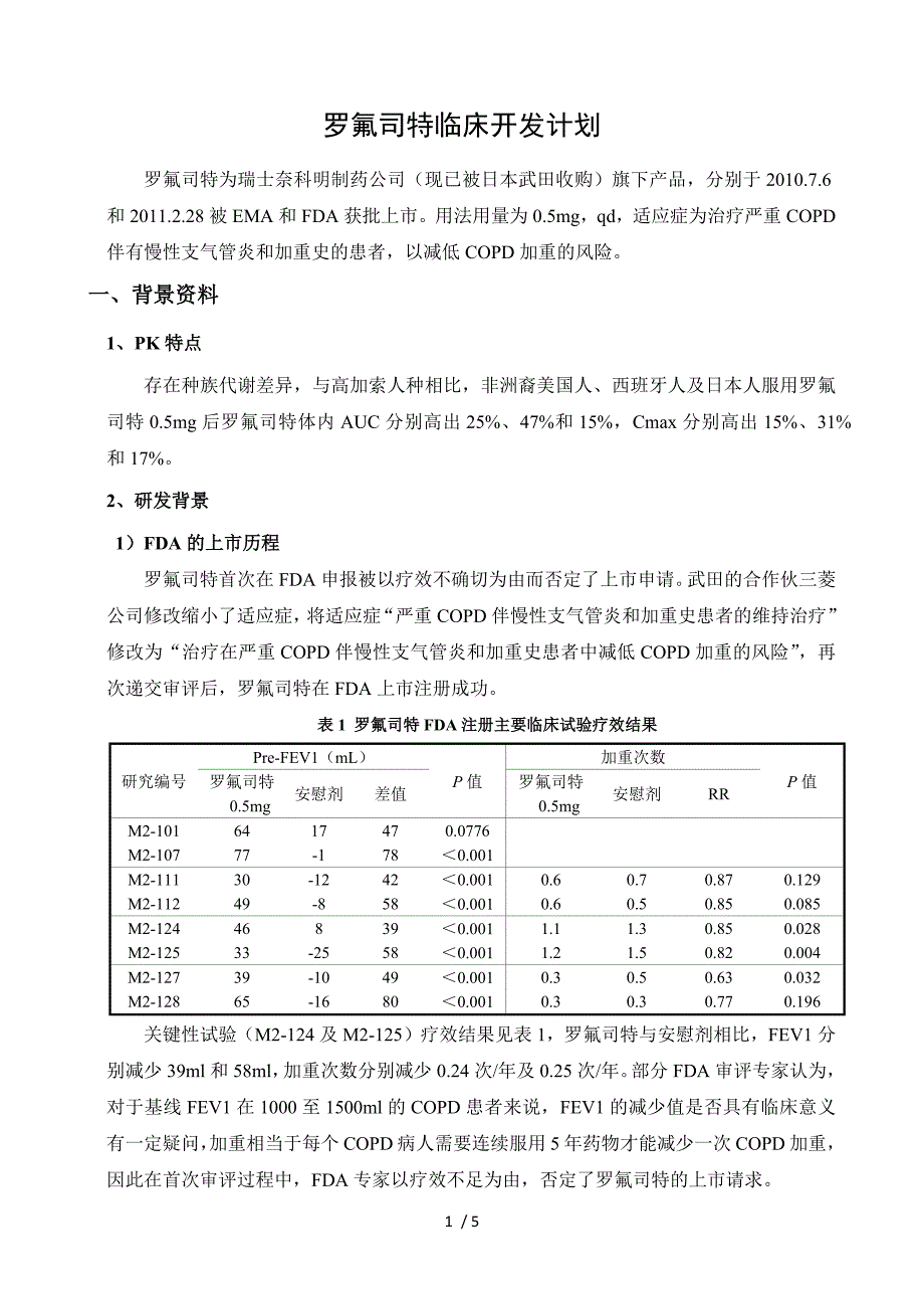 罗氟司特临床开发计划_第1页