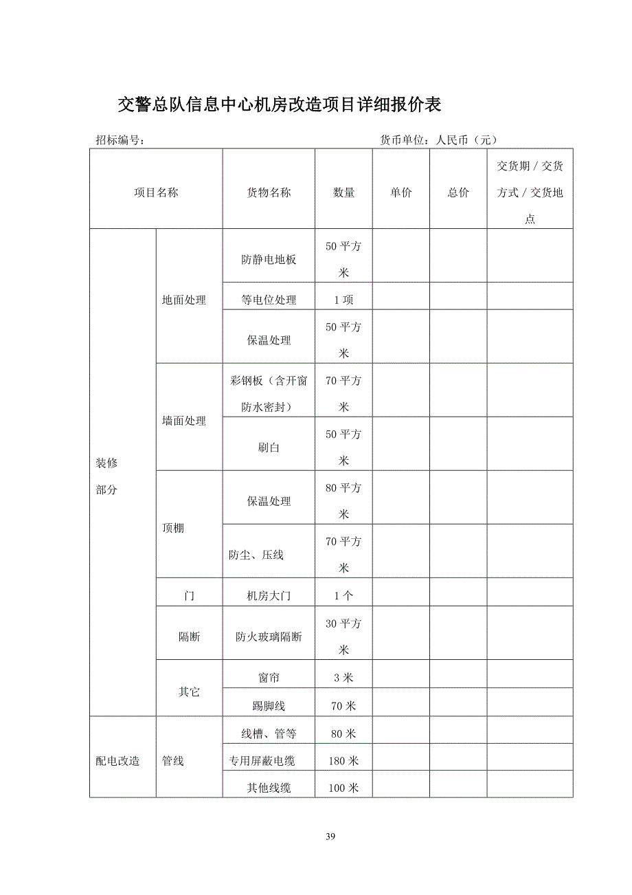 交警总队信息中心机房改造项目详细报价表_第1页