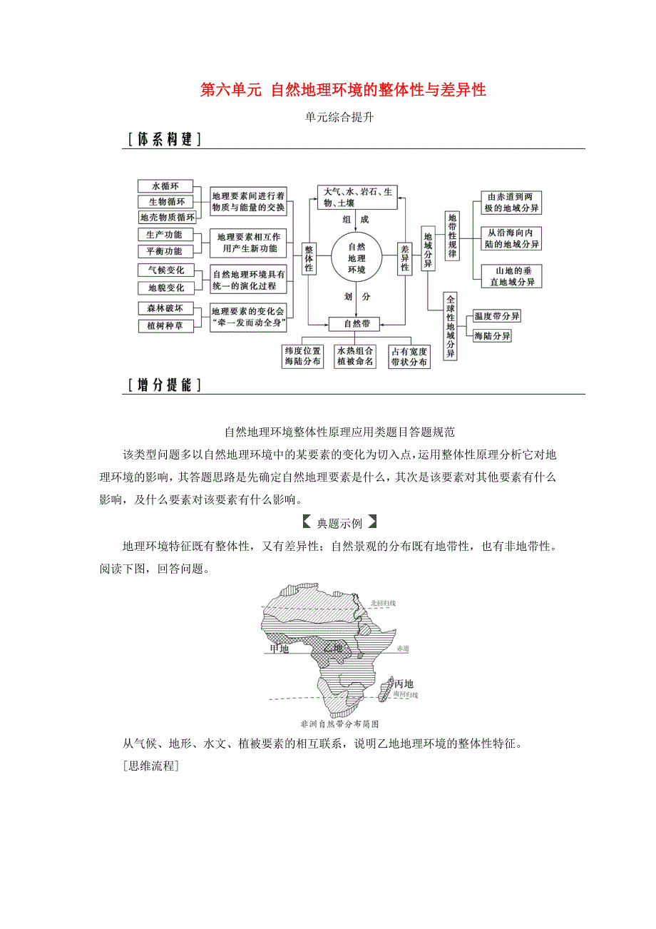 高考地理一轮复习 第一部分 第六单元 自然地理环境的整体性与差异性单元综合提升学案_第1页