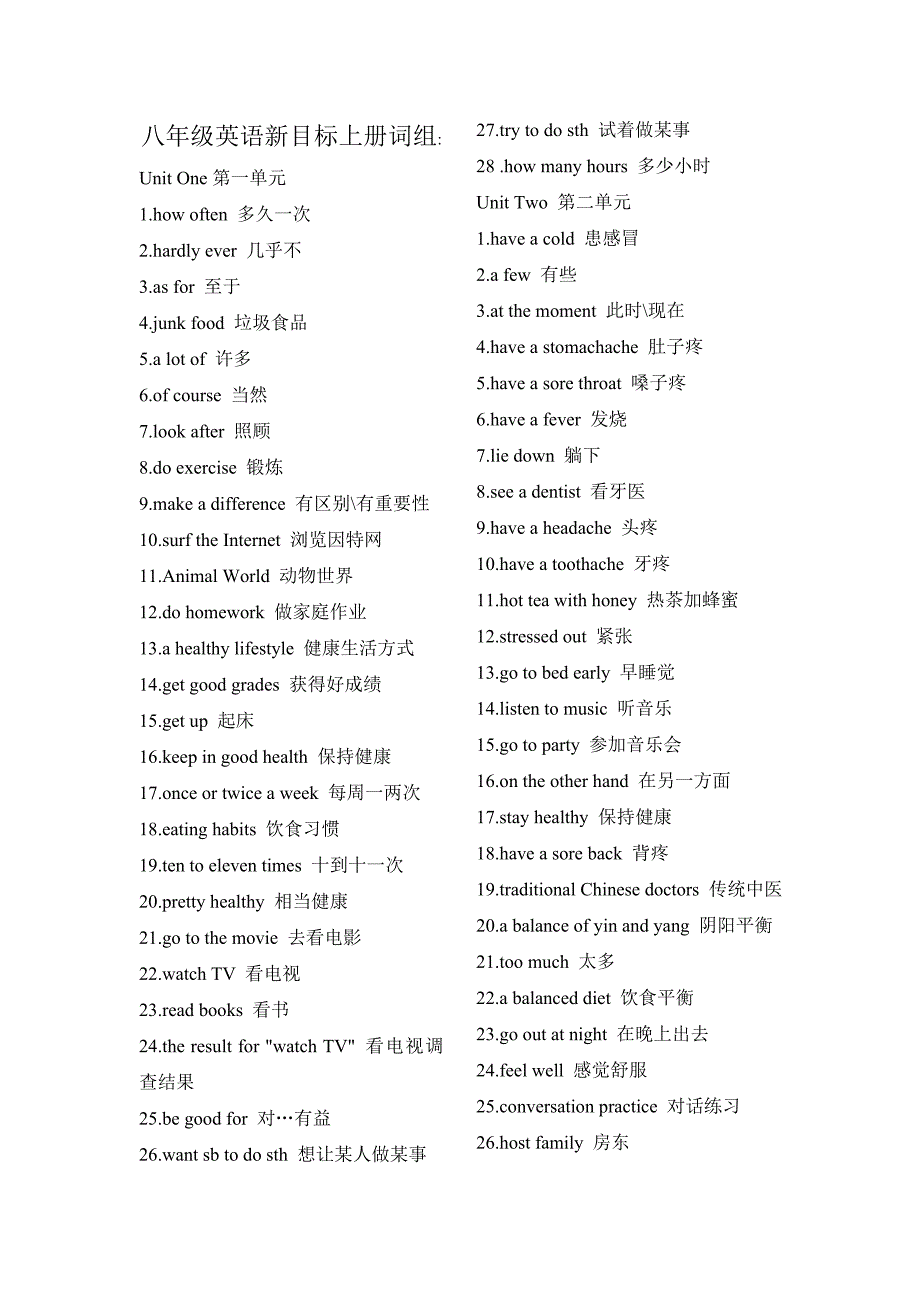 新目标八年级上册英语词组总结_第1页