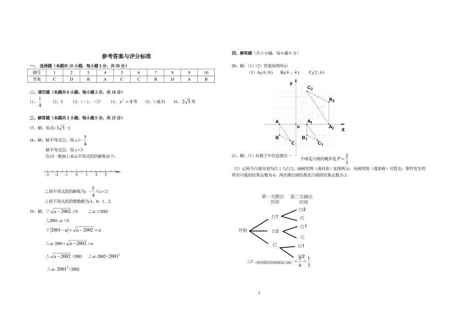 2014-2015年九年级数学上学期末测试题_第5页