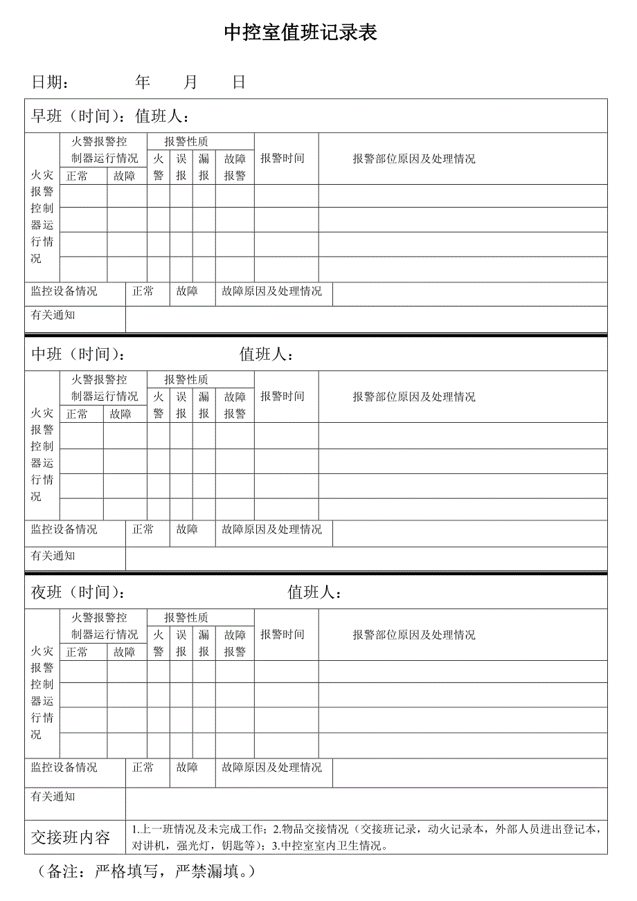 中控室值班记录表实用文档_第1页