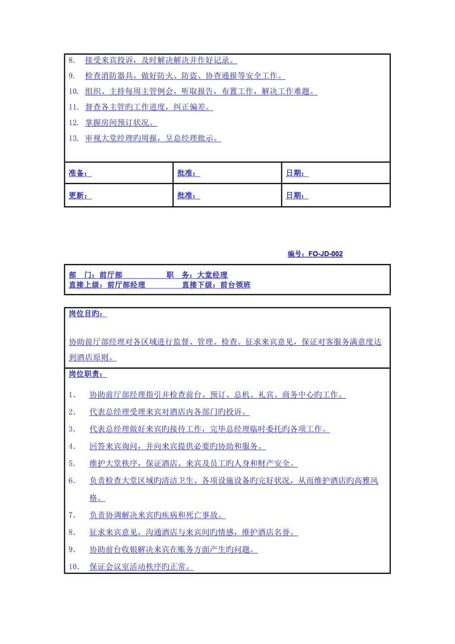 惠港酒店前厅部SOP和岗位职责_第5页