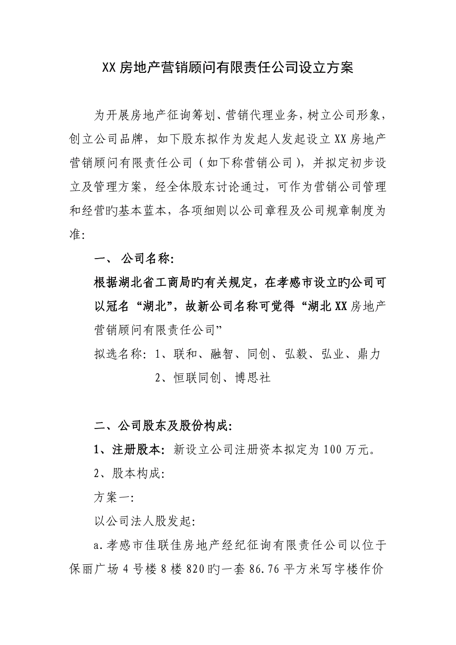 房地产营销有限责任公司设立专题方案_第1页