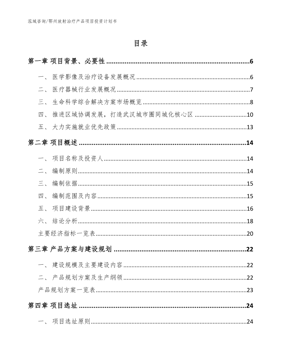 鄂州放射治疗产品项目投资计划书（范文模板）_第1页