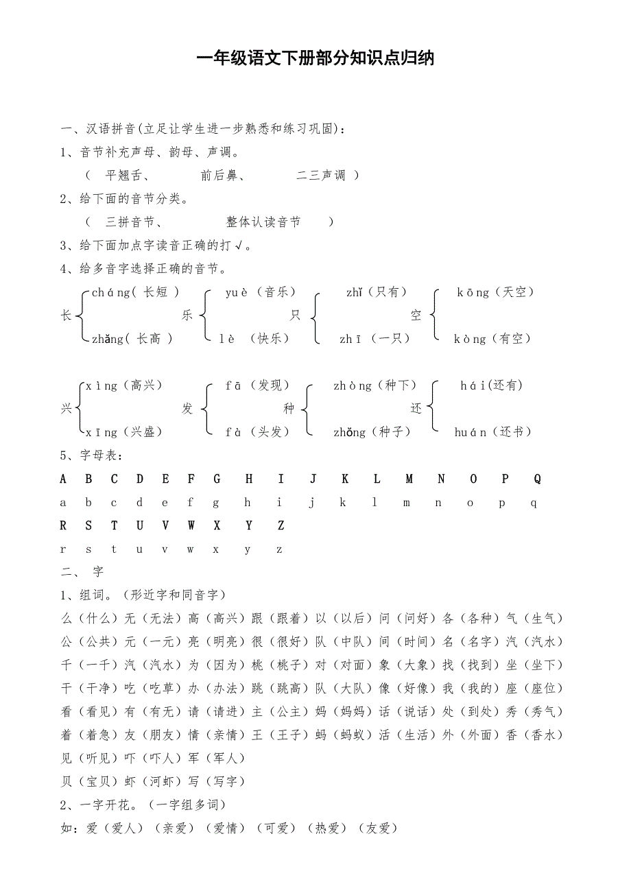 部编人教版语文小学一年级下册全册知识点汇总(DOC 8页)_第1页