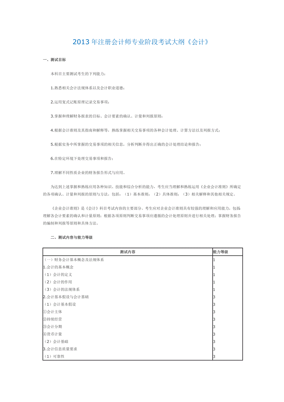 2013年注册会计师专业阶段考试大纲--会计.docx_第1页