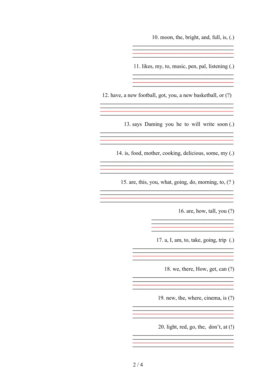 人教版六年级下册英语连词成句专项精选练习_第2页