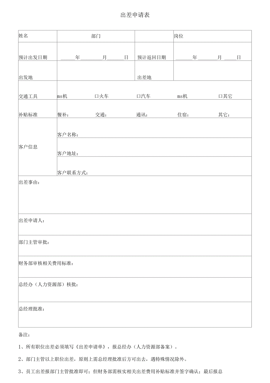 出差申请表及出差报告格式_第1页