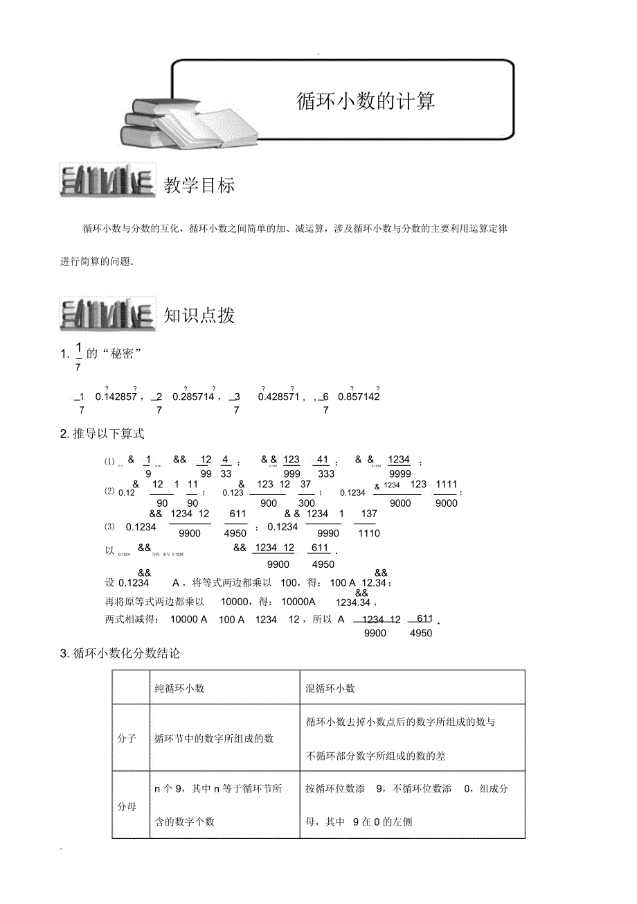 循环小数计算题库教师版_第1页