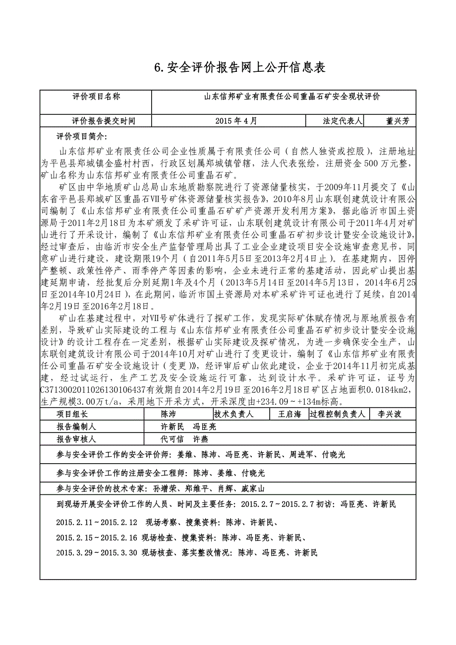 6.安全评价报告网上公开信息表_第1页