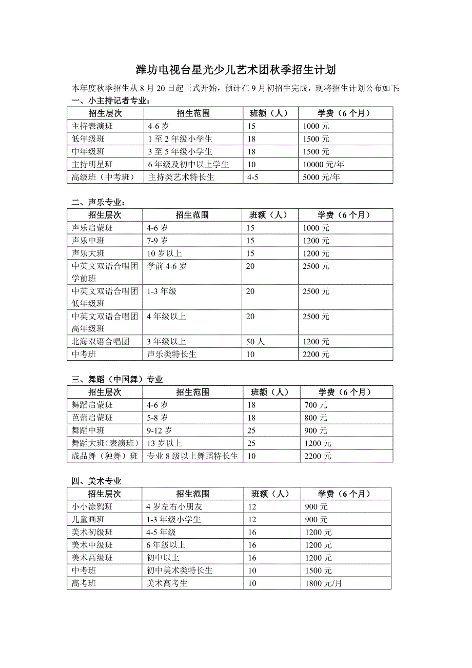 潍坊星光少儿艺术团2012秋季招生计划.doc_第1页