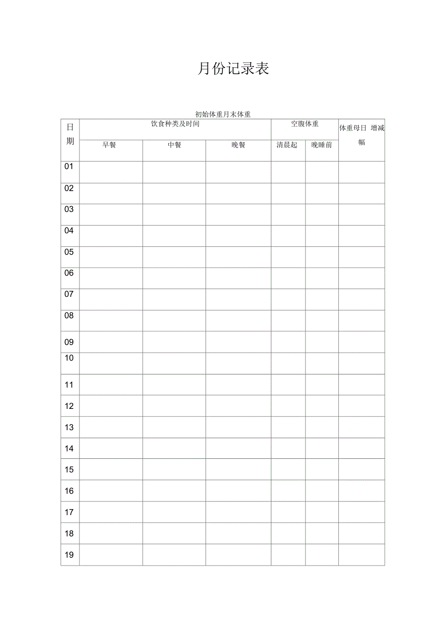 减肥记录月表格_第1页