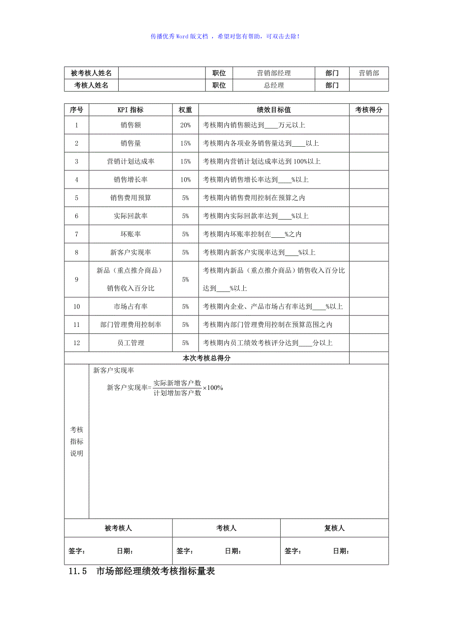 营销部绩效考核指标表Word版_第3页