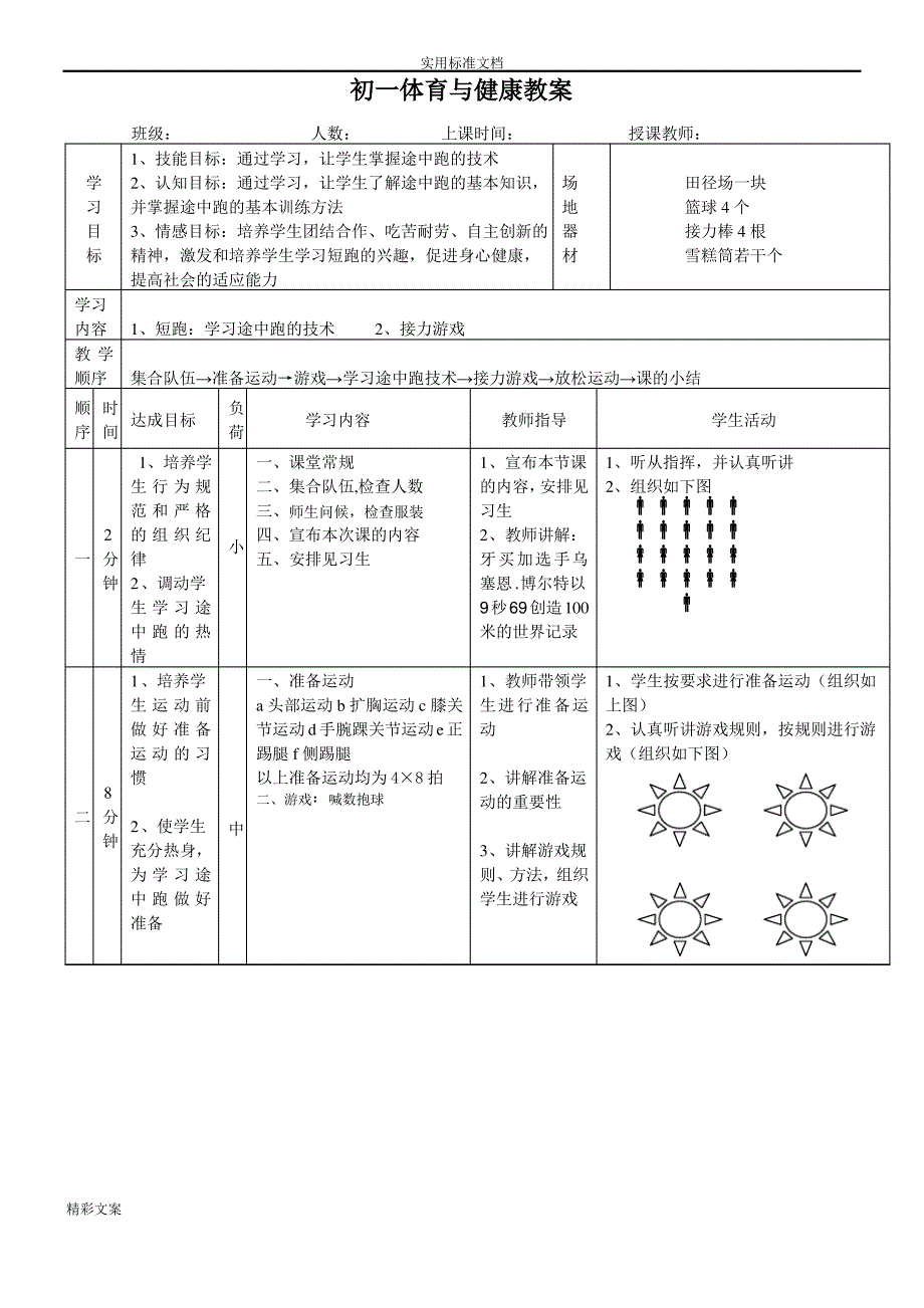 初一体育短跑快速跑教案设计_第1页