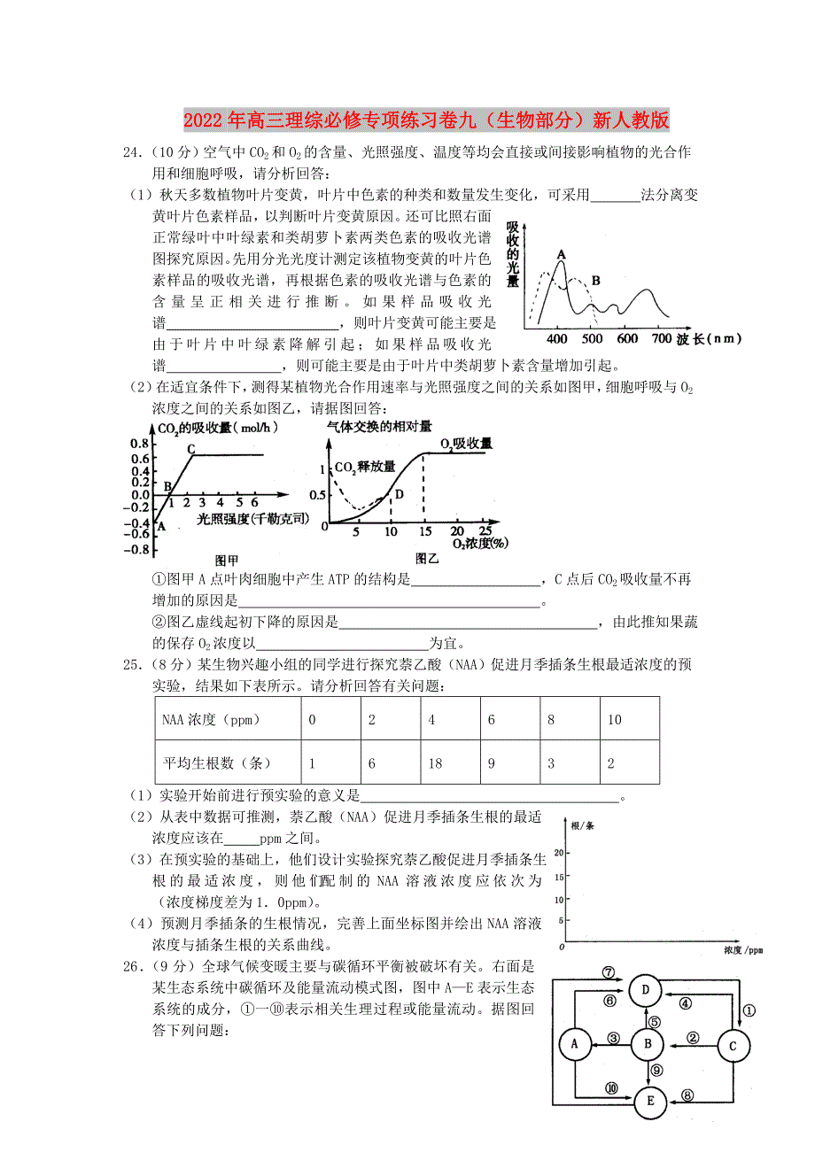 2022年高三理综必修专项练习卷九（生物部分）新人教版_第1页