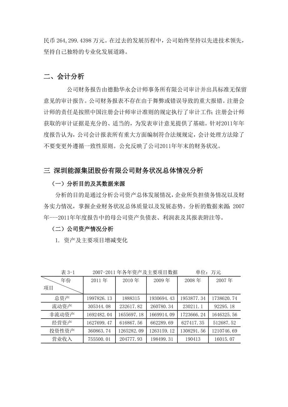 深圳能源集团股份有限公司财务状况综合分析报告_第5页