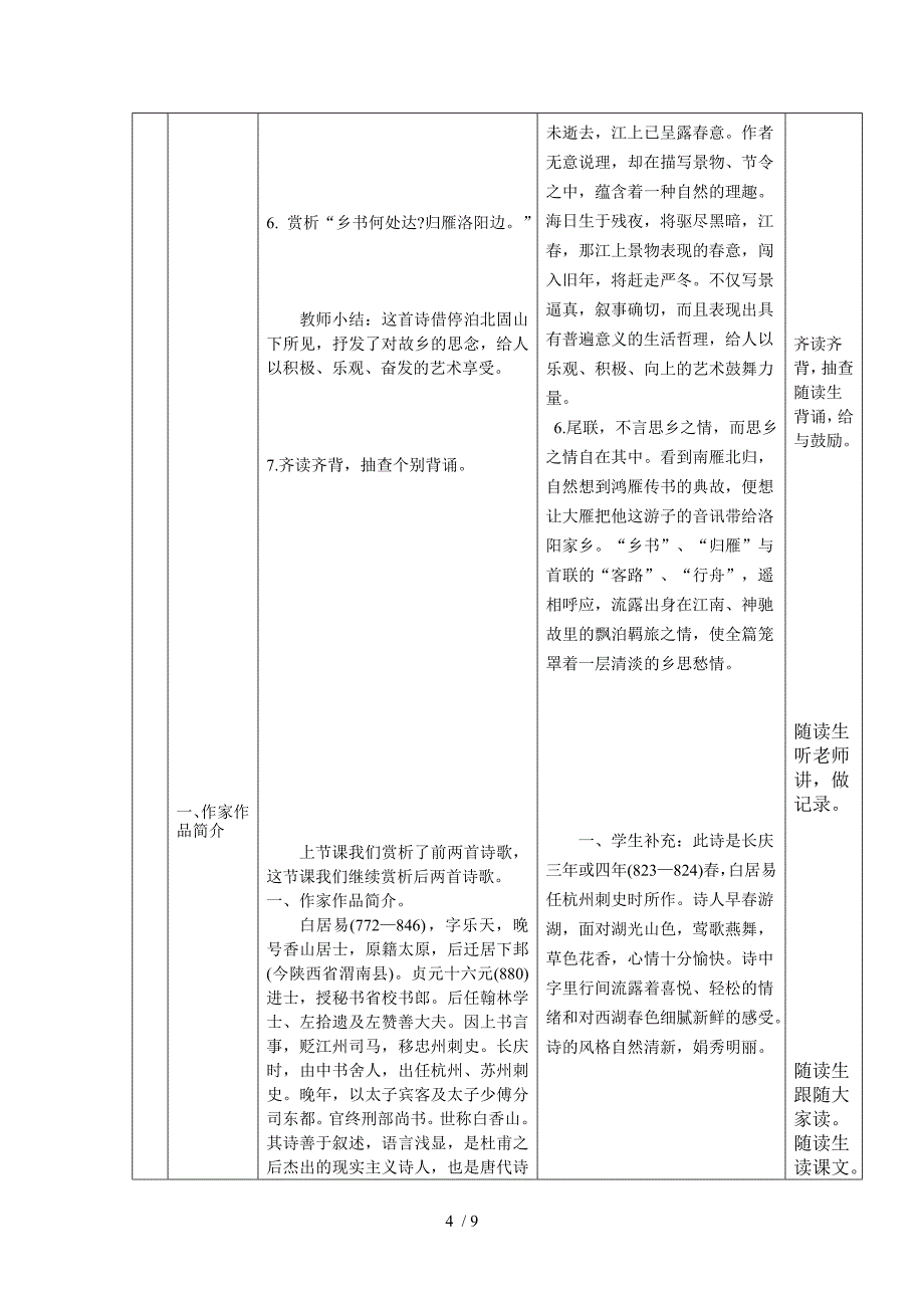 古代诗歌四首表格式教案_第4页