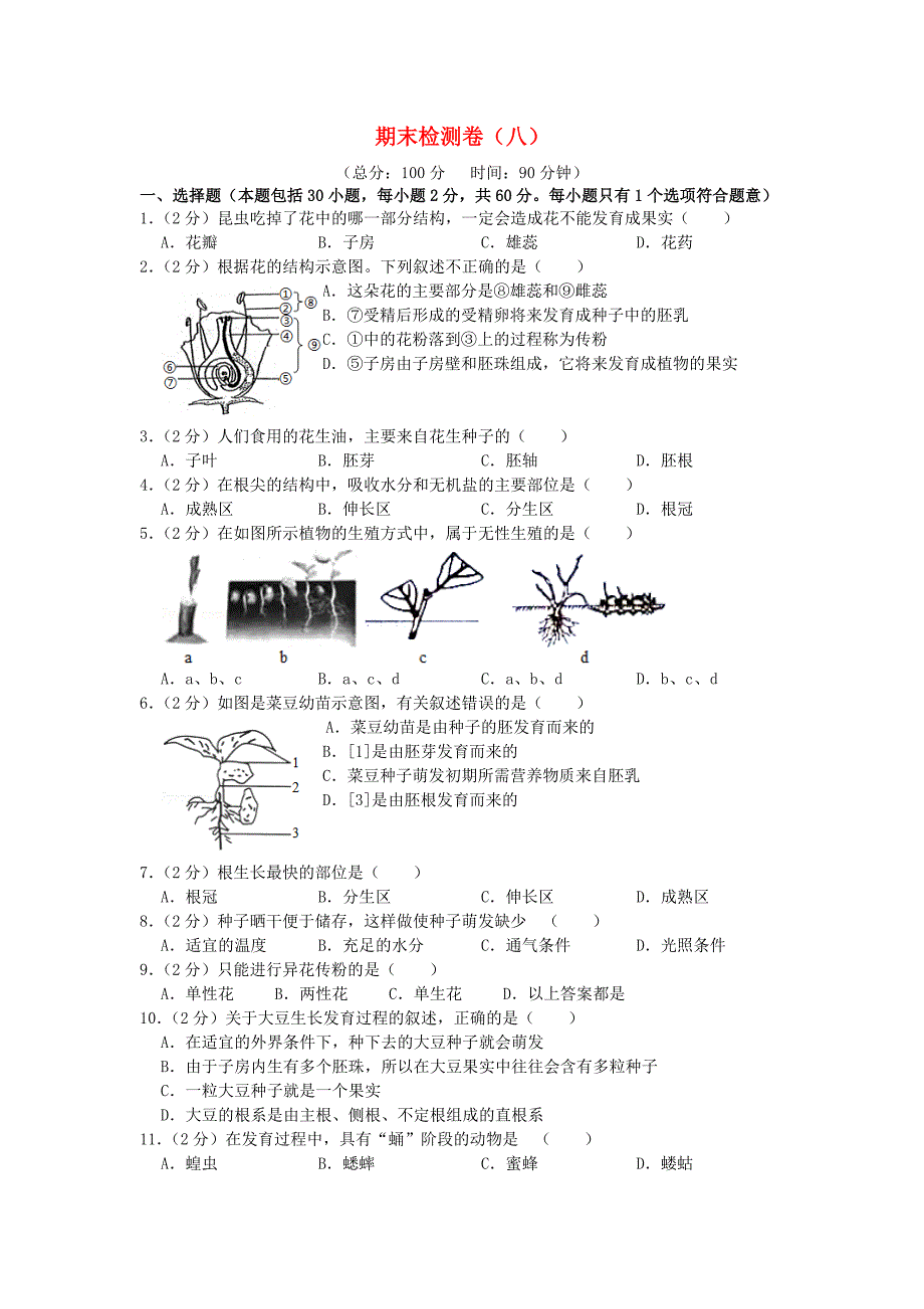 八年级生物下学期期末检测卷八新版新人教版_第1页