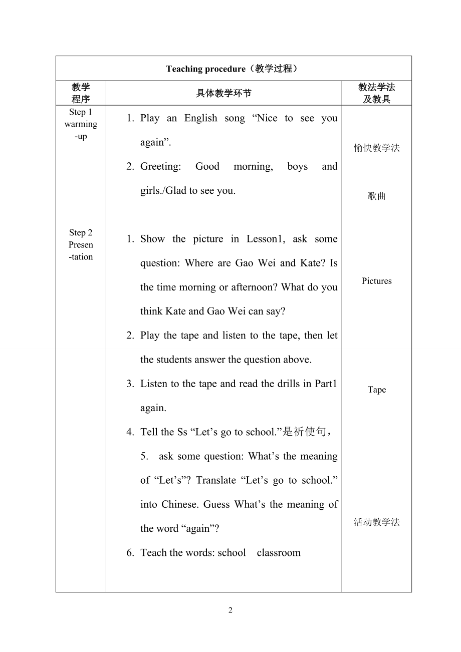 精通英语三年级下册教案_第2页