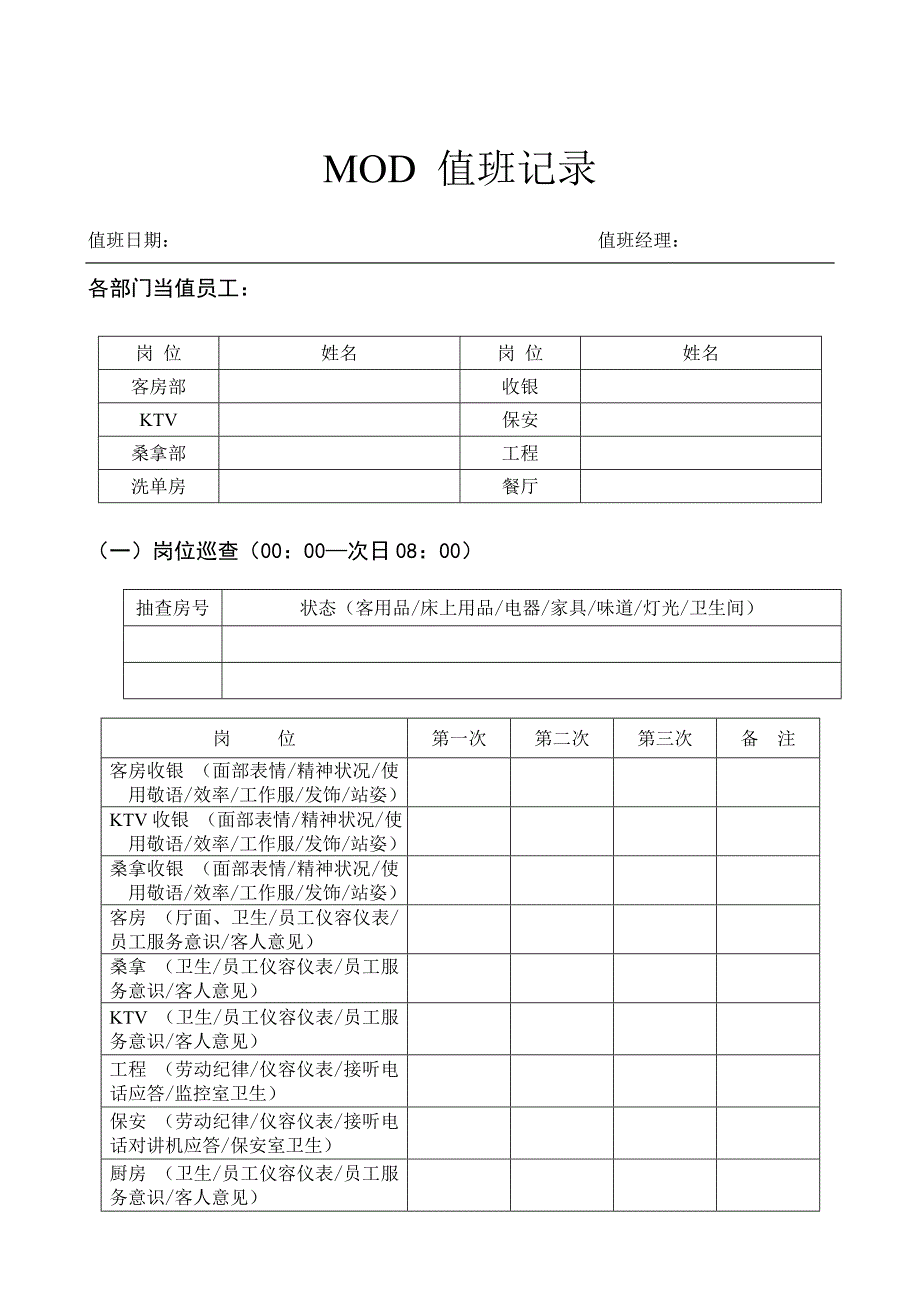 酒店值班经理记录表_第1页