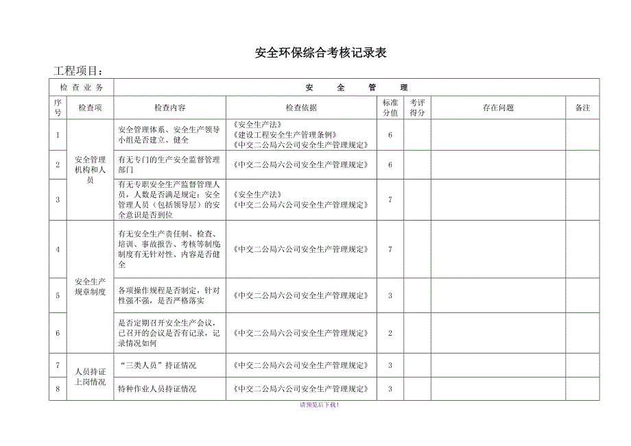 安全环保综合考核表_第1页