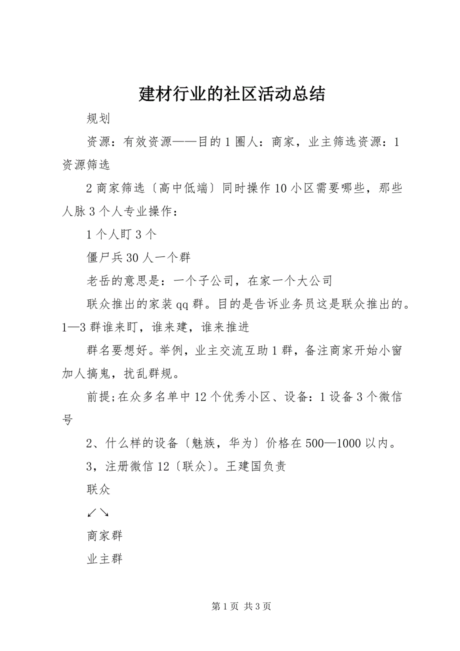 2023年建材行业的社区活动总结.docx_第1页