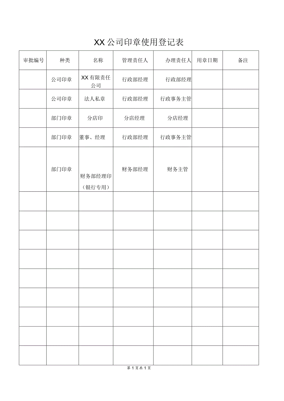 公司管理常用表格16印章使用登记表_第1页