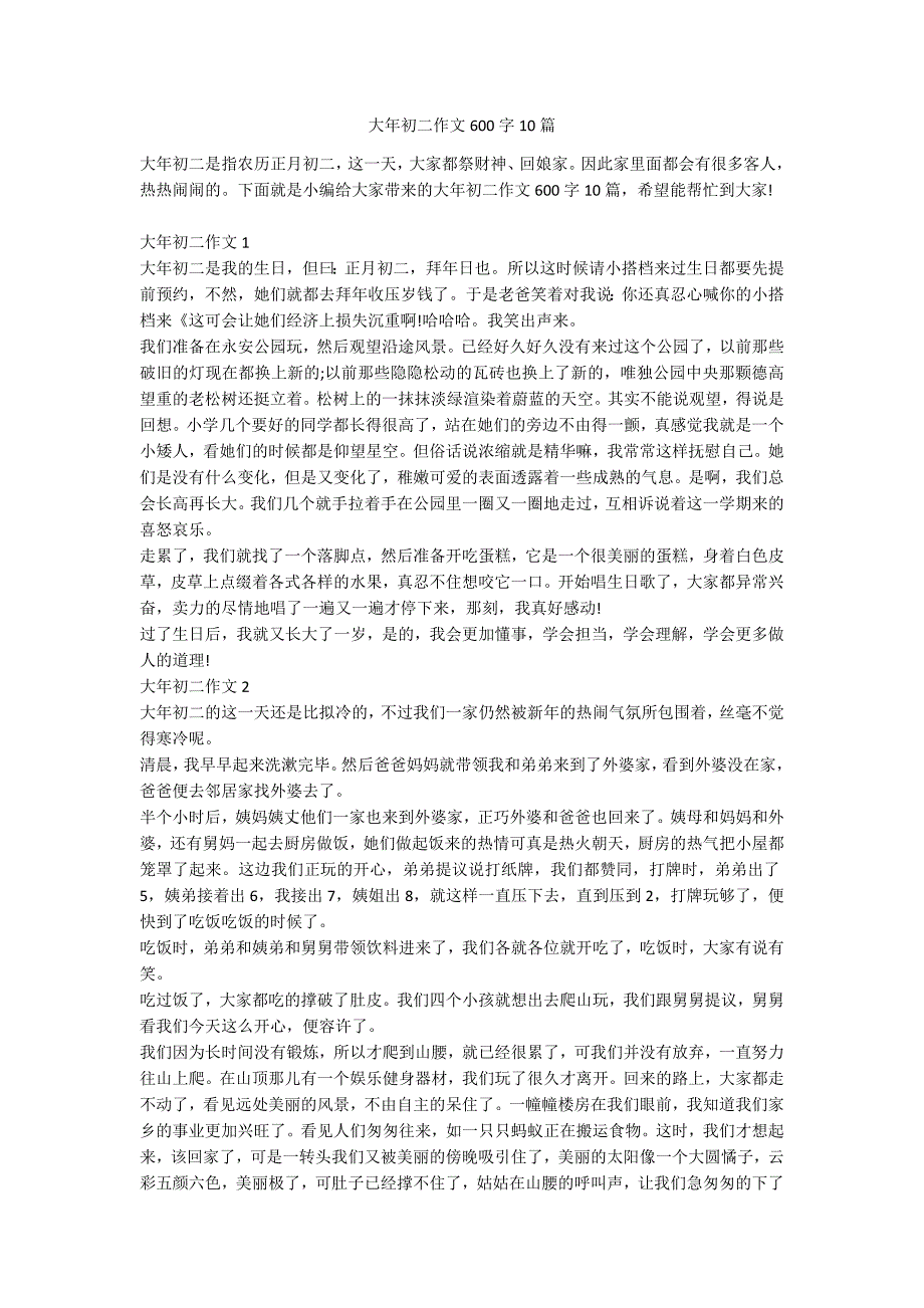 大年初二作文600字10篇_第1页