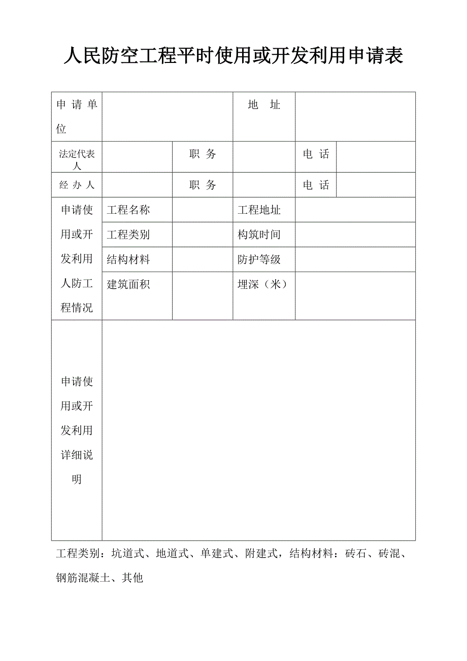 人民防空工程平时使用或开发利用申请表_第1页