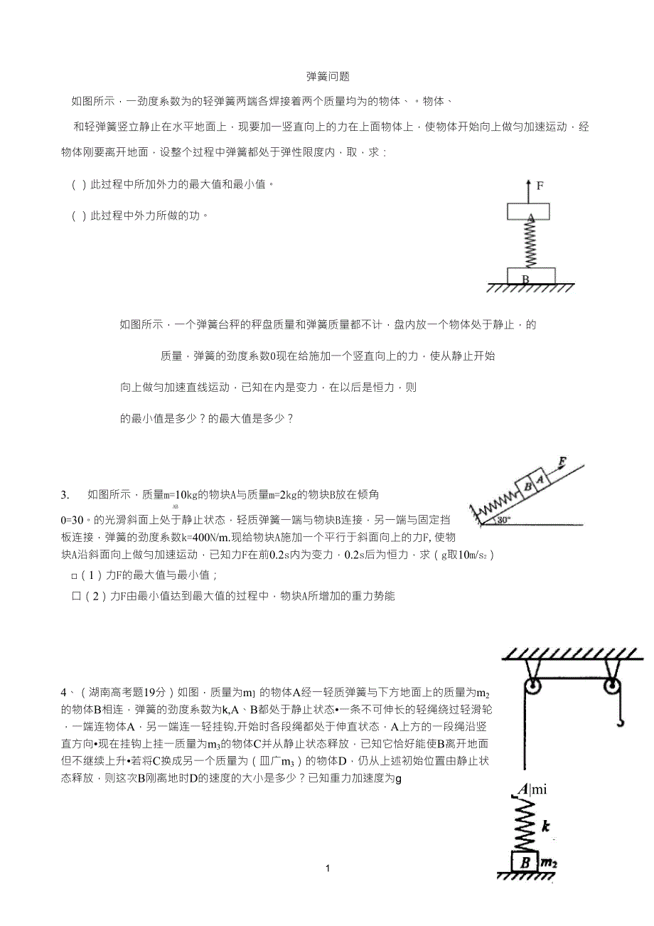 高中物理专题弹簧问题试题_第1页