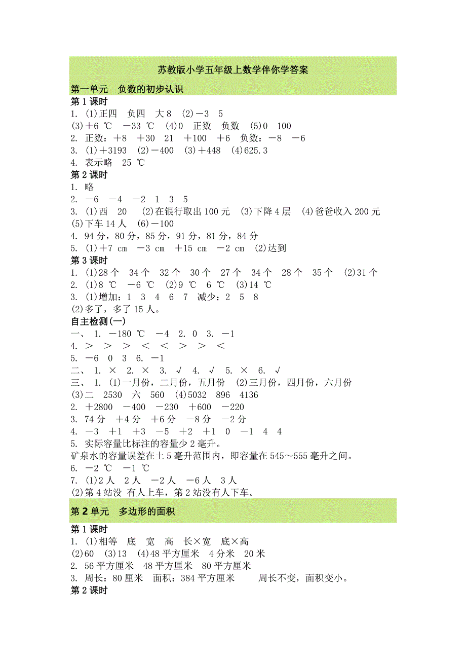 最新苏教版小学五年级上数学伴你学答案优秀名师资料_第1页