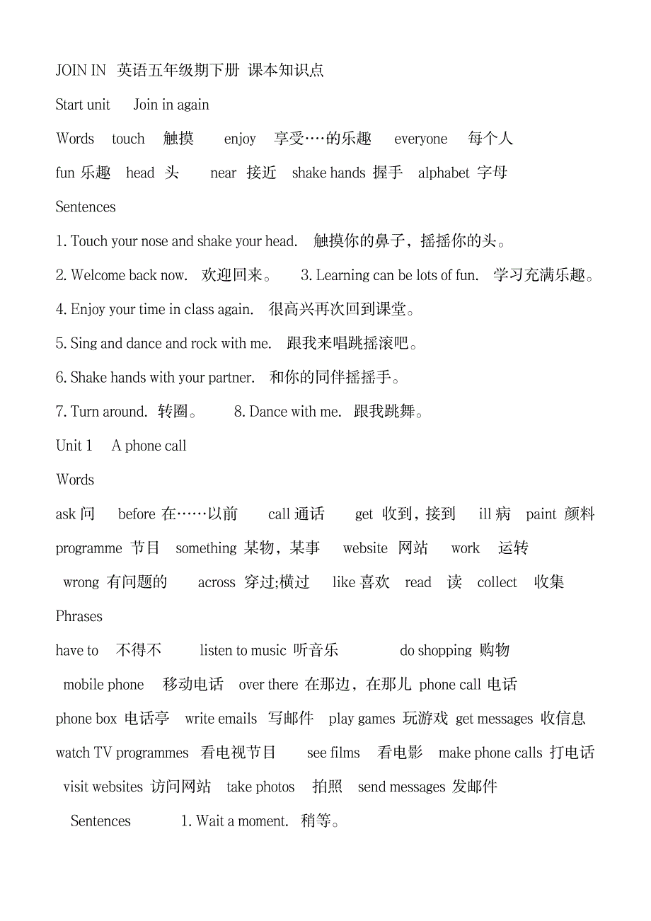 2023年完整Joinin五年级下册全部必清知识点归纳总结_第1页