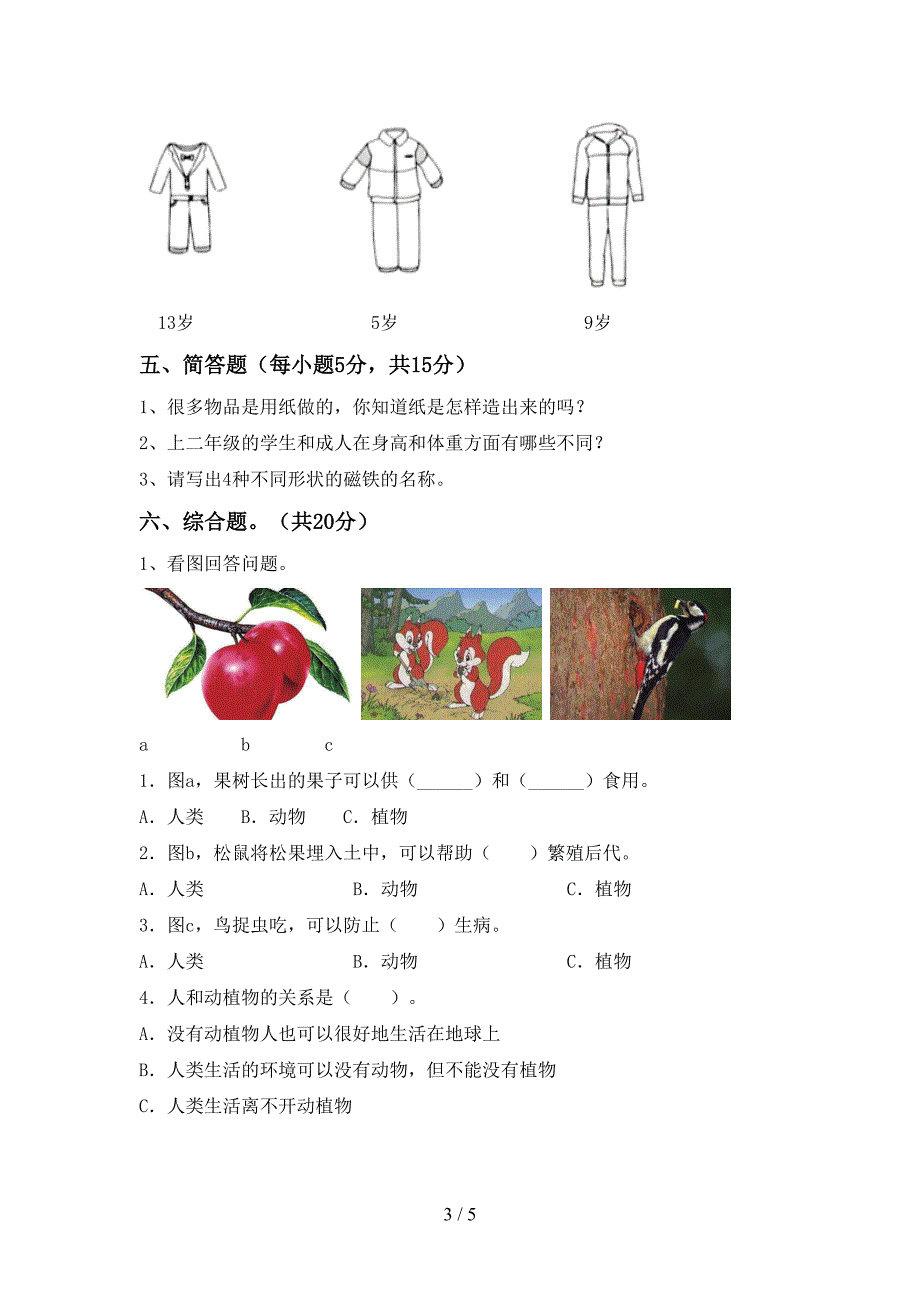 最新教科版二年级科学上册期中模拟考试(含答案).doc_第3页