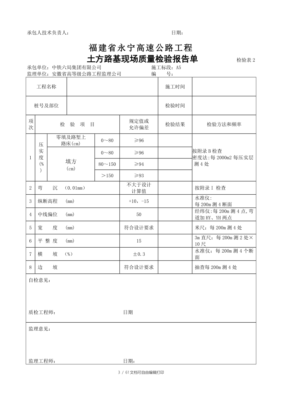 高速公路工程工程路基现场质量检验报告单用表_第3页