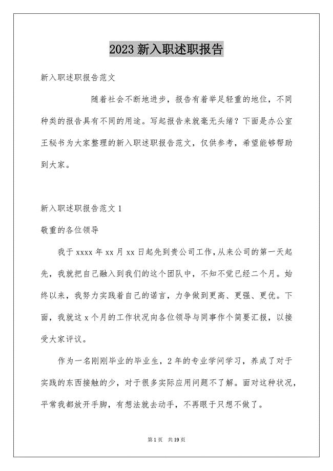 2023年新入职述职报告范文.docx