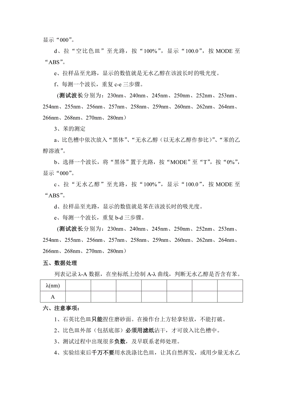 实验二 紫外光谱法检查物质的纯度--乙醇中微量苯的测定.doc_第2页