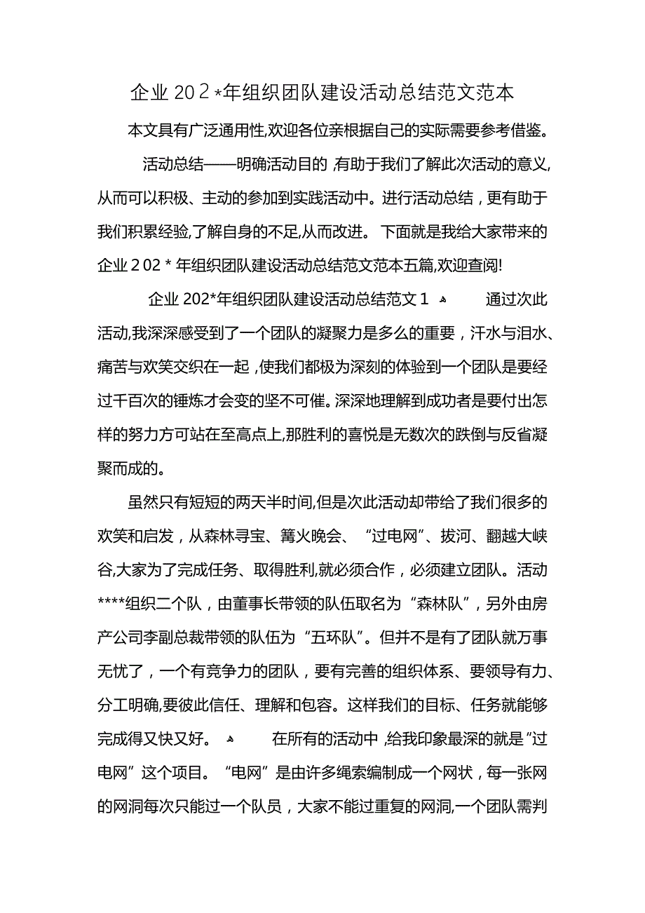 企业2组织团队建设活动总结范文2_第1页