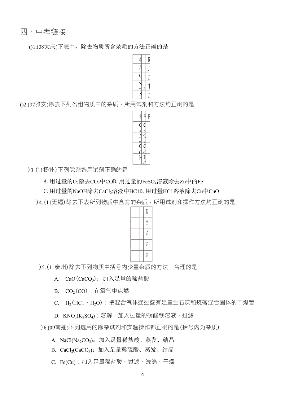 初中化学除杂专题(可直接打印)_第4页