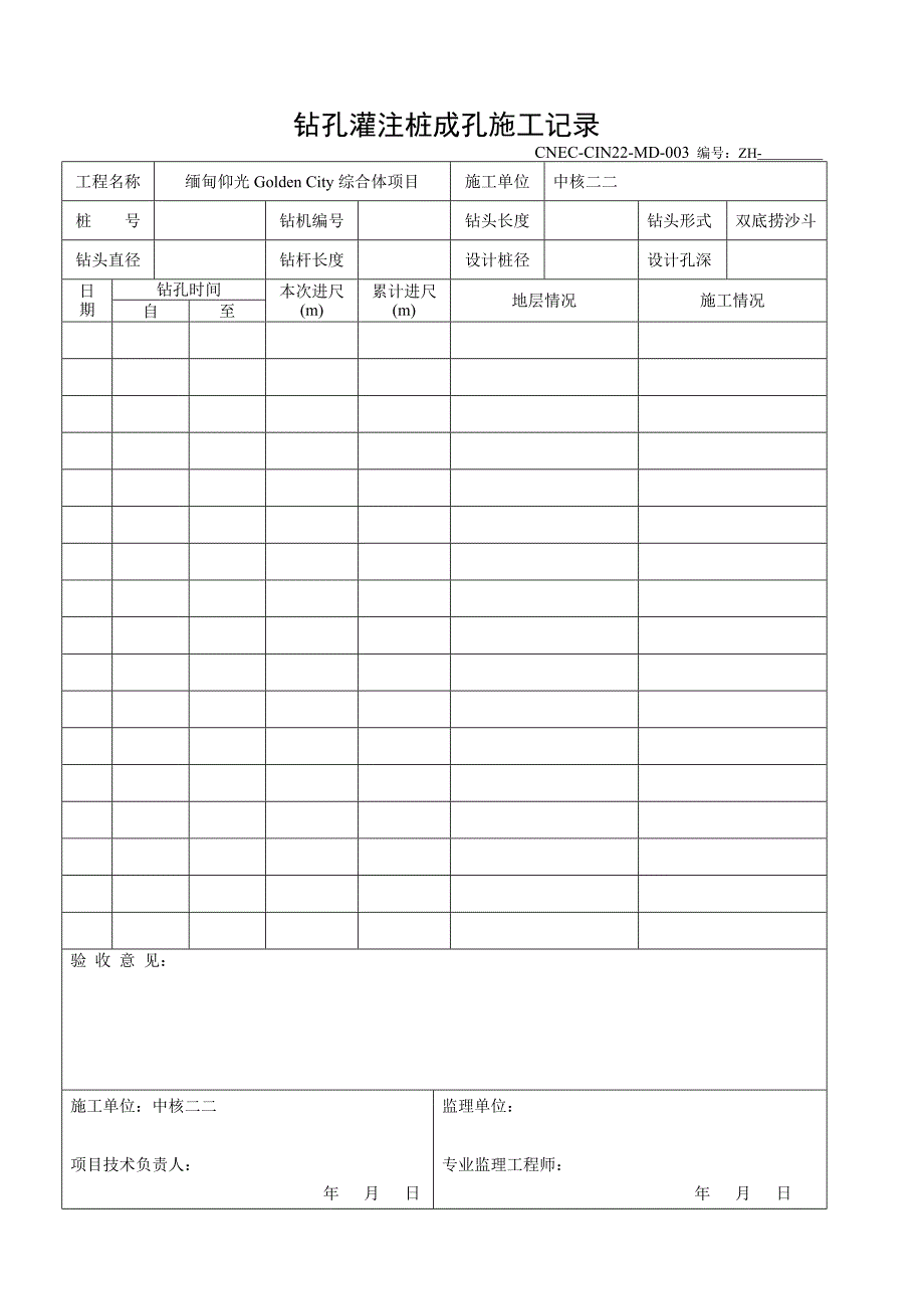 钻孔灌注桩开孔及成孔及钢筋笼验收及隐蔽记录表.doc_第1页