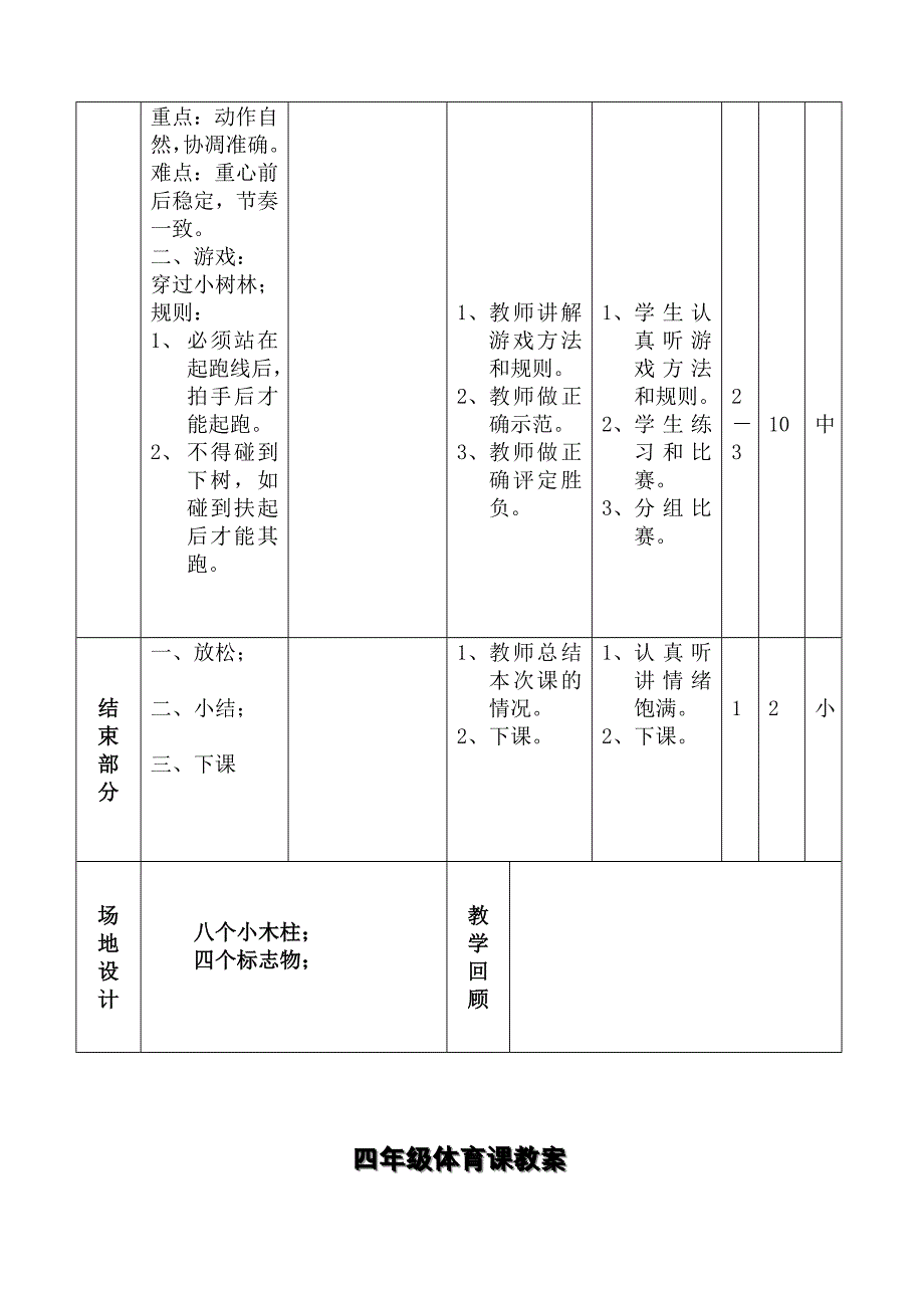 小学四年级体育教案_第5页