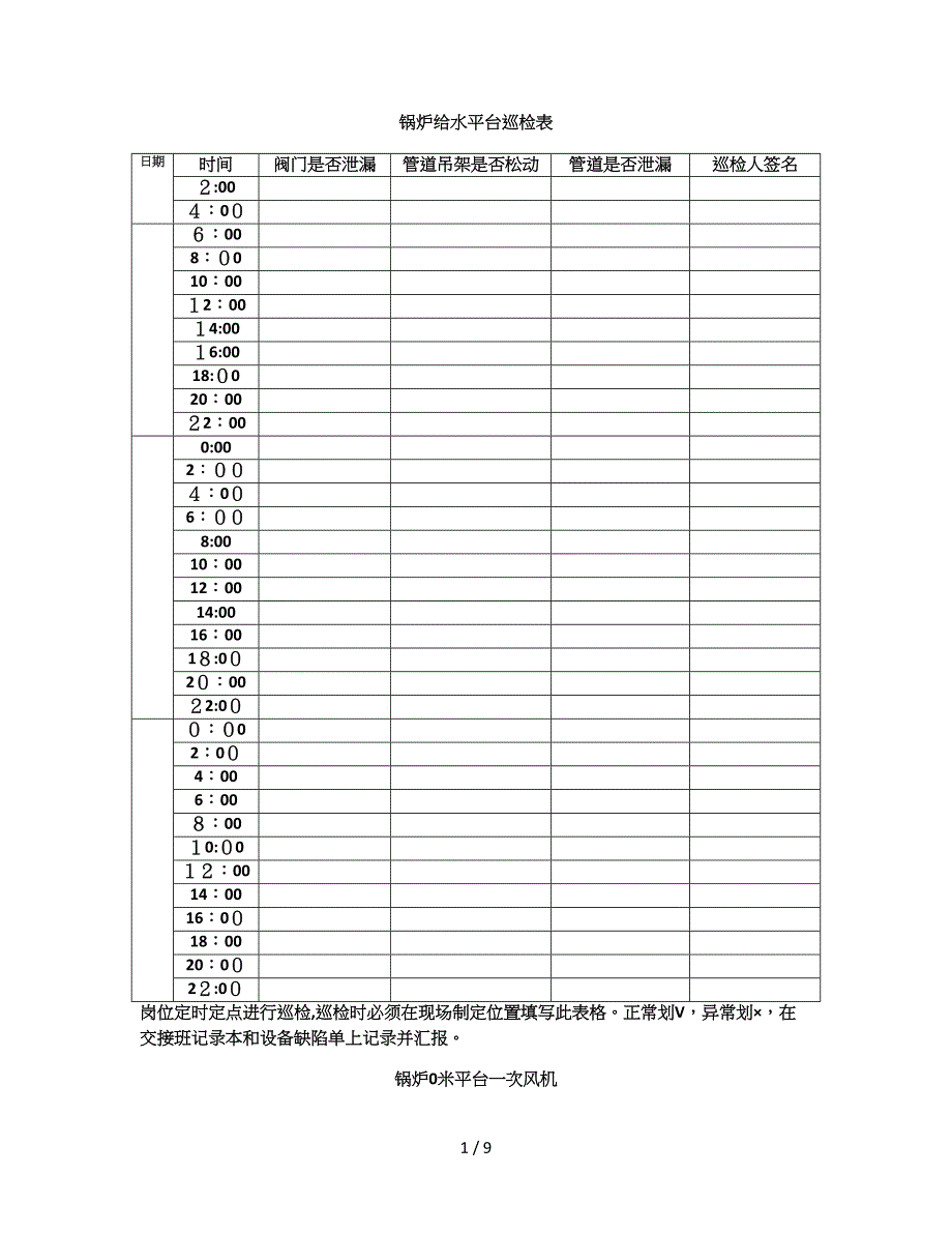 锅炉设备巡检表_第1页